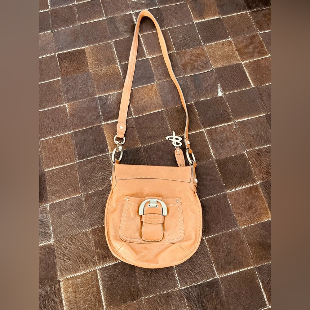 B. Makowsky Tan Brown Real Leather Crossbody Daily business Bag Purse